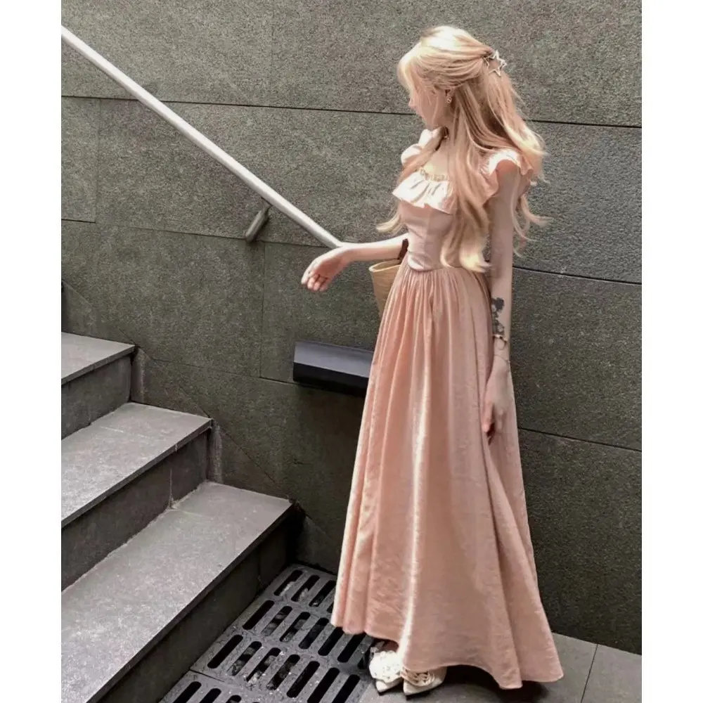 RICH-THEY Váy Dài Nữ Thời Trang Mùa Hè Phong Cách Mới Váy Dài Xếp Nếp Eo Váy Chữ A Giảm Béo | BigBuy360 - bigbuy360.vn