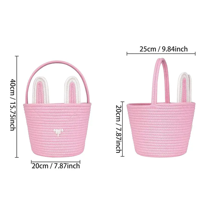 Easter Basket, 1/2 Counts Cute Rabbit Ear Design Basket, Easter Egg Hunt Basket, Home Organizer for Easter Party Decoration 1
