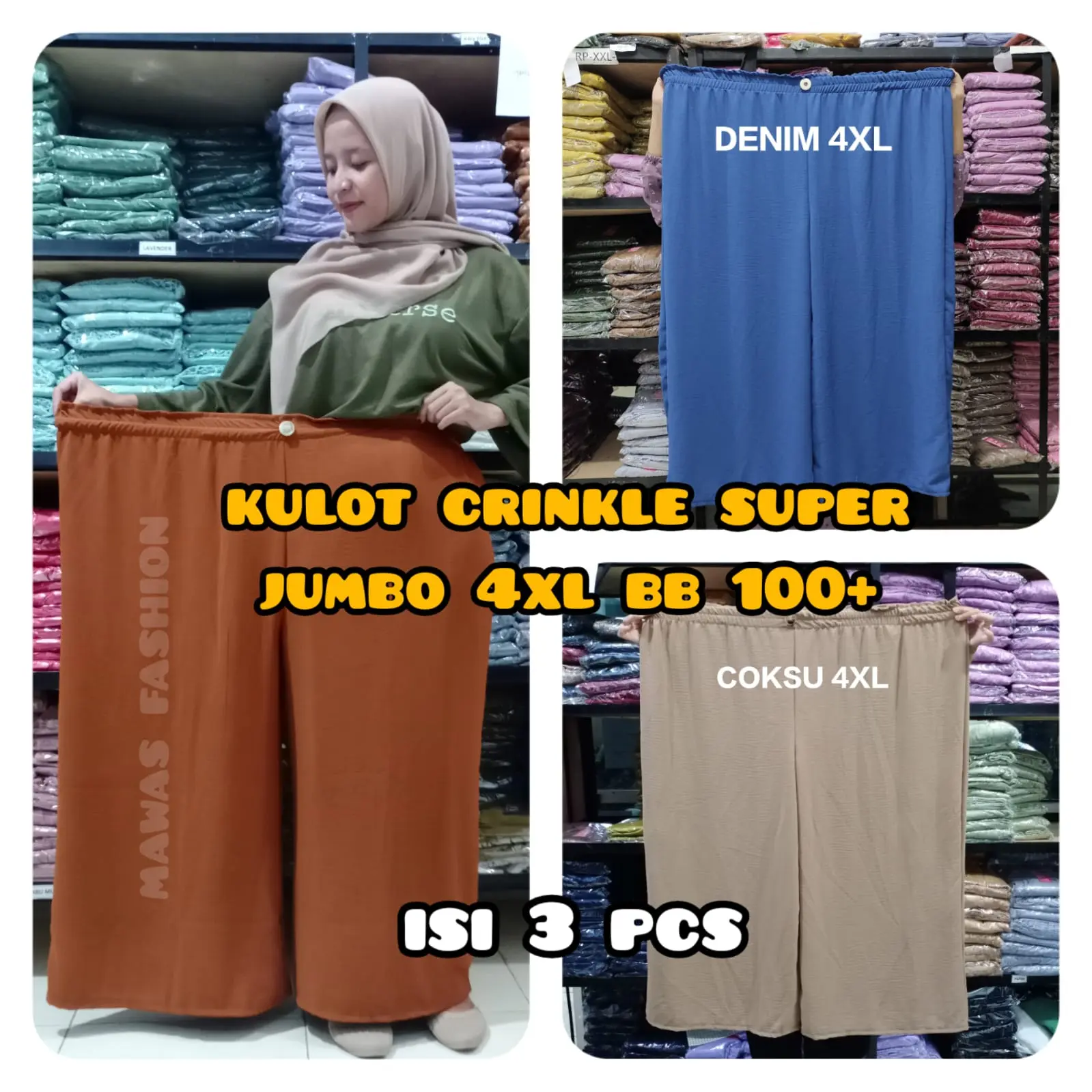 Isi 3 pcs - Kulot crinkle airflow bigsize 4XL muat bb 100+