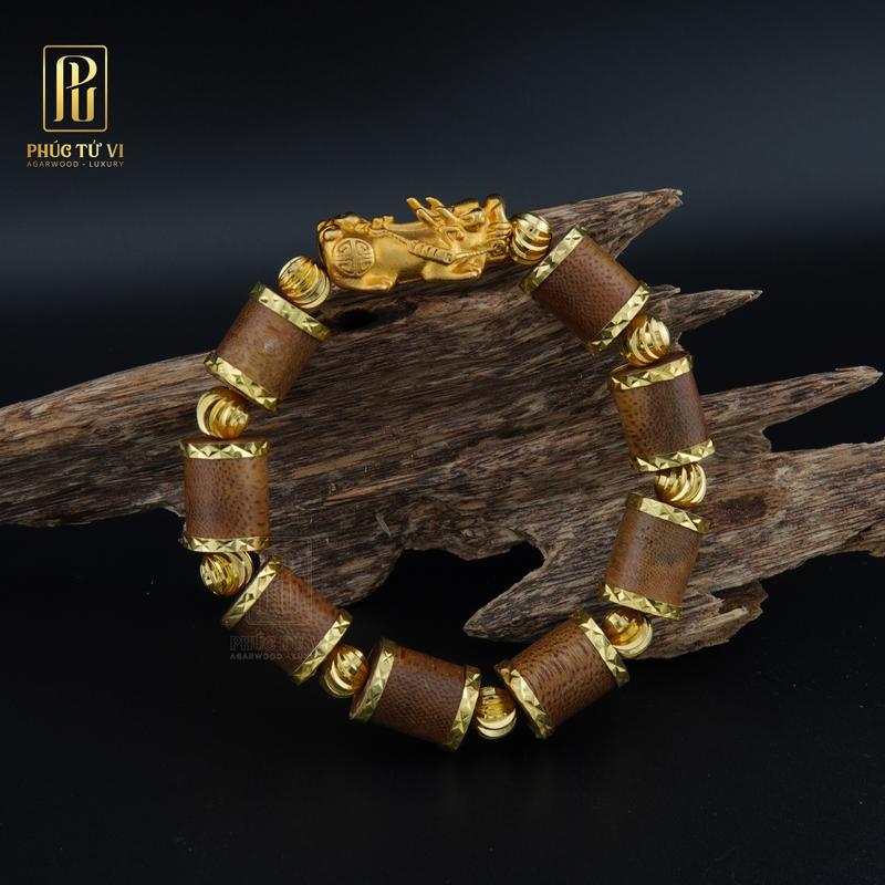 Vòng Trầm Đốt Trúc Tốc Vườn Bọc Khoen Mix Tỳ Hưu Sang Trọng  | Trầm Hương Phúc Tử Vi - Phụ Kiện