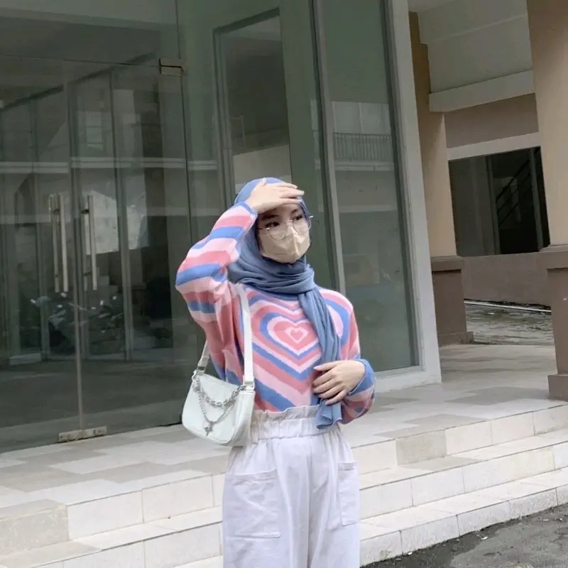 Sweater Big Love Heart Knit Premium Knitwear Atasan Wanita Motif Cantik Santai 0
