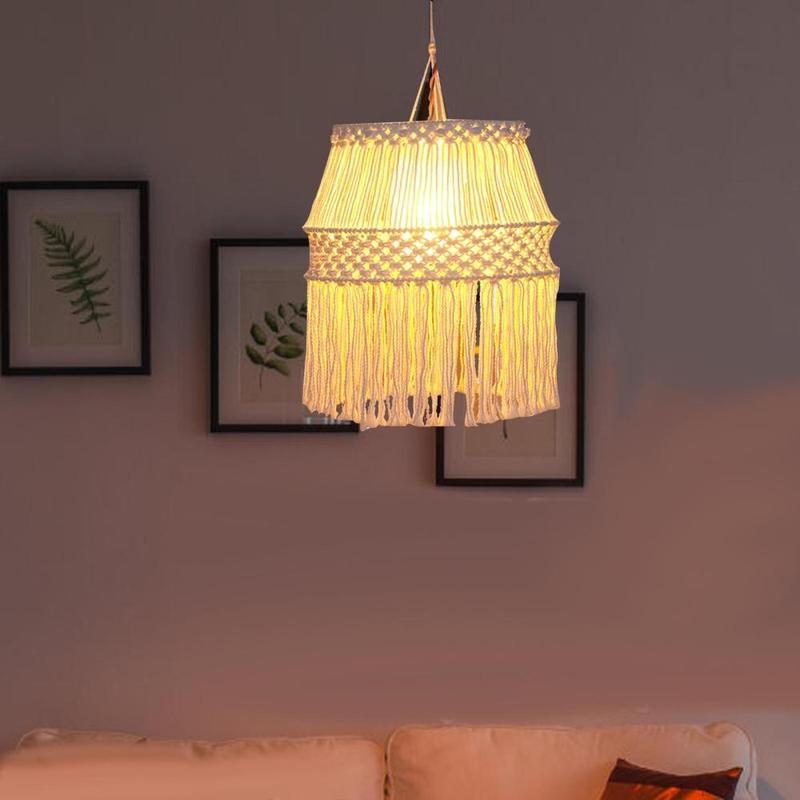 Macrame Lamp Shade Hanging Light Cover Woven Boho Hanging Lampshade Pendant Light Shade Replacement for Home Office Party Bedroom Nursery 4