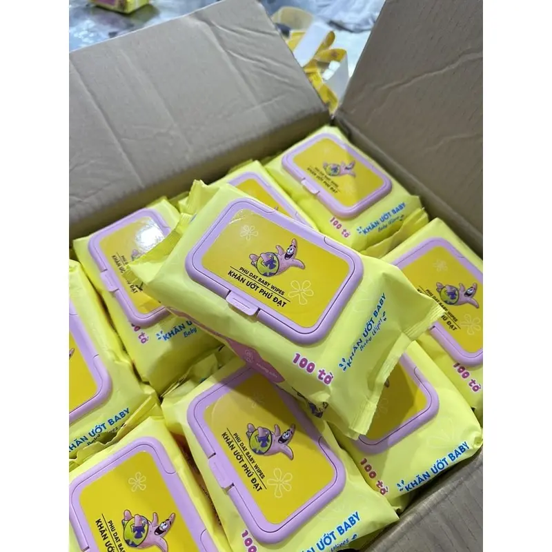 [MOONSHOP] Khăn giấy ướt Phú Đạt ,giấy ướt hình Bọt Biển 100 tờ gói to đầy đặn, không mùi, không cồn an toàn 2