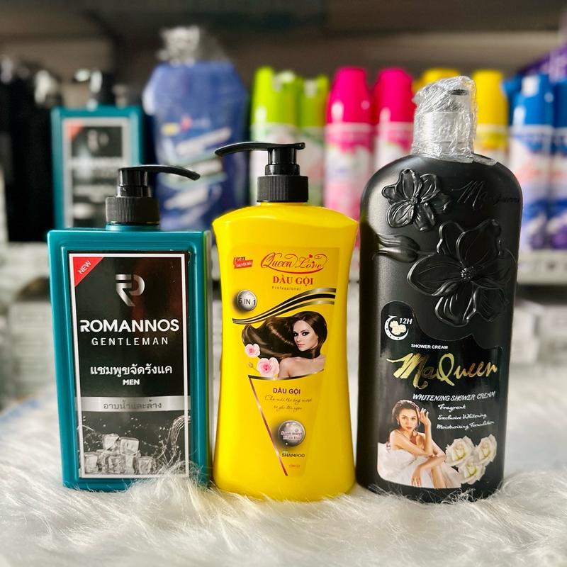 (Combo 3Chai) 1Chai Dầu Gội ROMANOS 650ml +1Chai Dầu Gội Bồ Kết Vàng 1000ml + 1Chai Sữa Tắm Maqueen Thái Lan 1200ml ( Màu Đen)