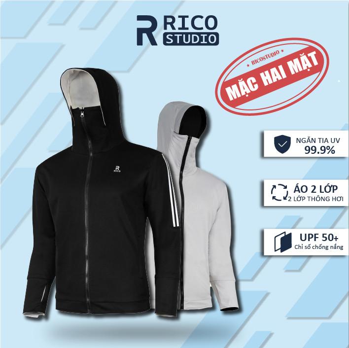 Áo chống nắng 2 lớp 2 mặt UPF50+ chống tia UV nam nữ sọc dọc kín mặt M21 Rico