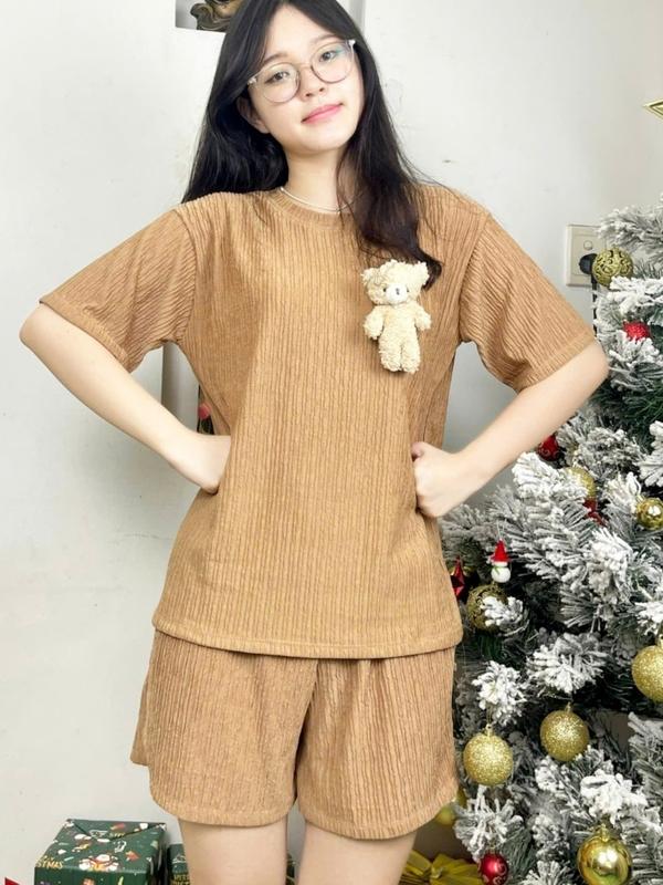 Set Đồ Bộ Nữ Mặc Nhà Thun Xốp Nhật, Mềm Mại, Thoáng Mát, Thấm Hút Mồ Hôi - Set Đồ Bộ Đùi Nữ Mặc Nhà Bigsize Áo Women Top 7