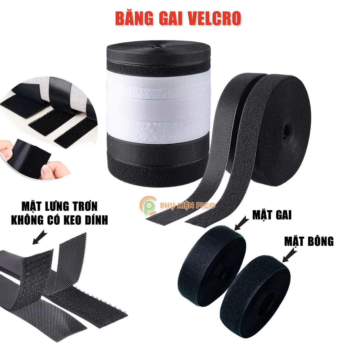 Băng gai Velcro, Băng gai dính khóa nhám gai, miếng dán vải 2 mặt dán giày, túi xách, quần áo các vật dụng gia đình