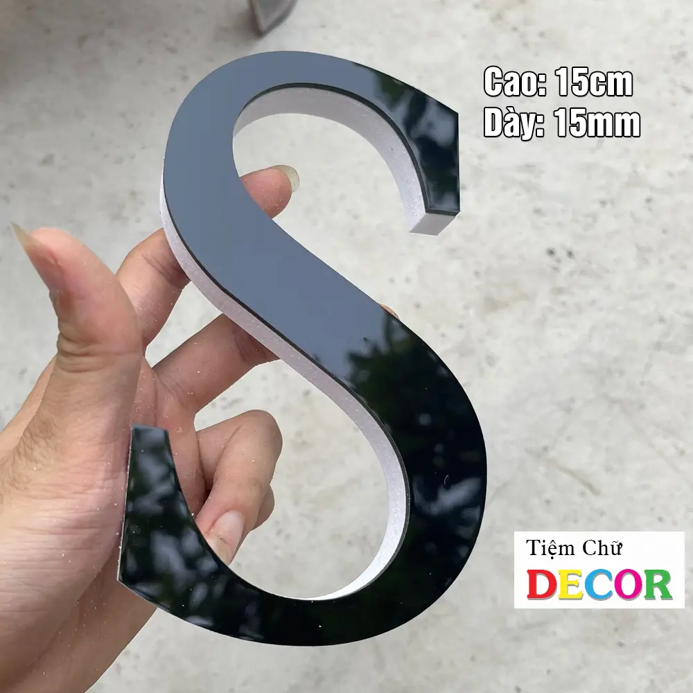 Chữ Nổi Đen Gương 15cm T2 In Hoa Dán Tường Trang Trí Shop - Chữ Decor Biển quảng cáo Chất Liệu Fomex Alu