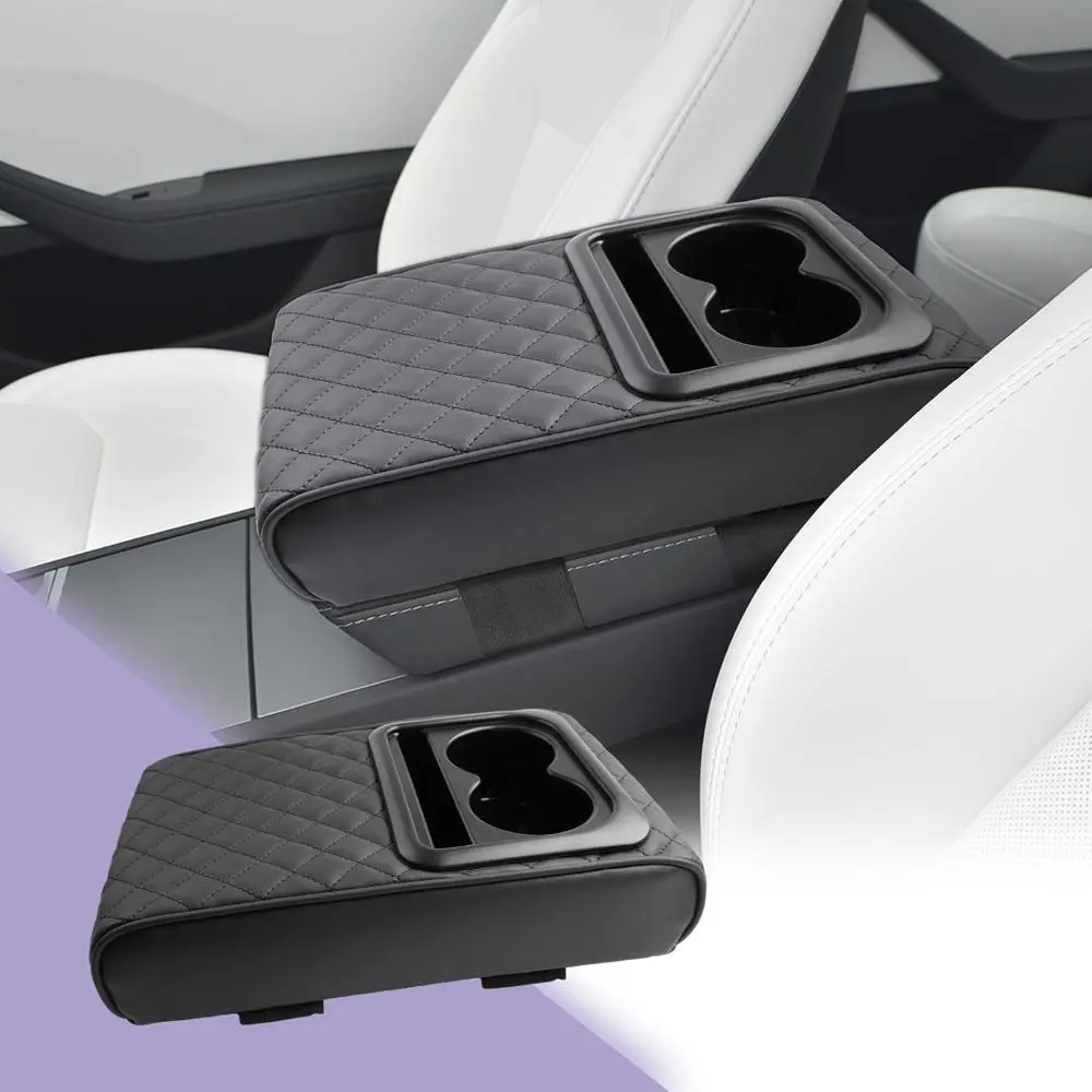 Multi-function PU Leather Center Console Armrest Pillow Waterproof Thicken Auto Armrest Height Pads Phone Slot Anti-slip Arm Rest Extension Mat Elbow Support