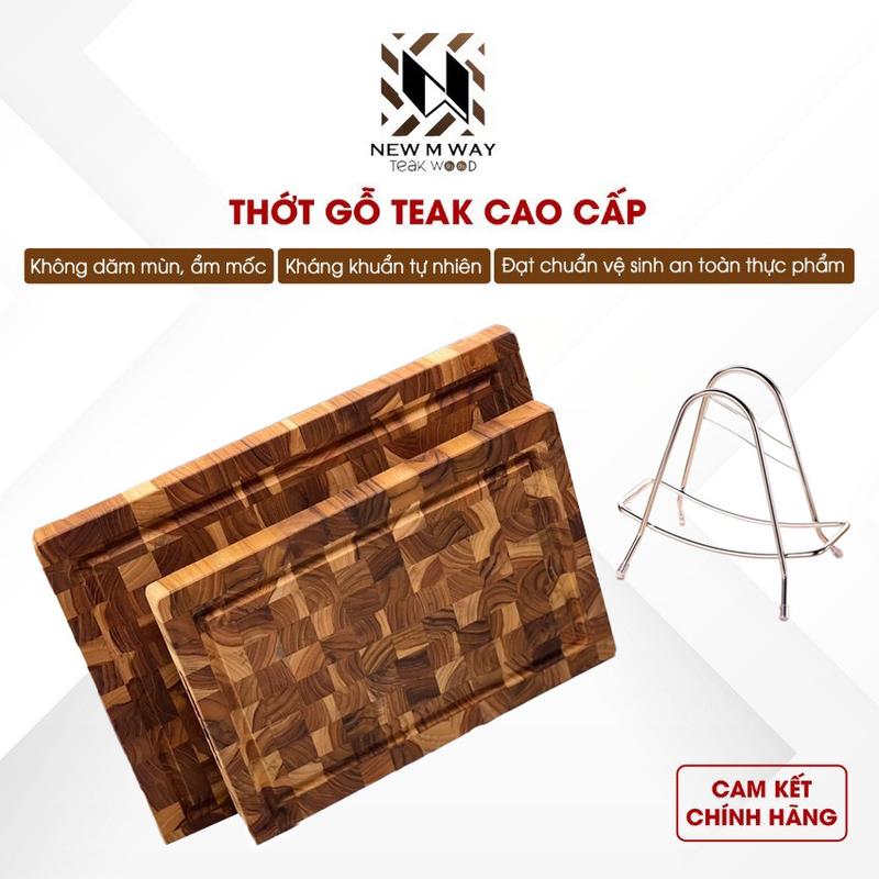 Mua 2 Tặng 1 Mua Combo Thớt thái thịt Chín và Sống Thớt Gỗ Teak New M Way đính kèm giá để Thớt BẰNG INOX KHÔNG GỈ