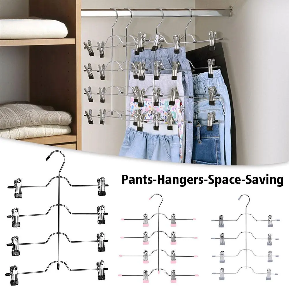 4-Tier Skirt Hangers With Clips Pant Hangers Space Saving Multiple Hanger W8T2
