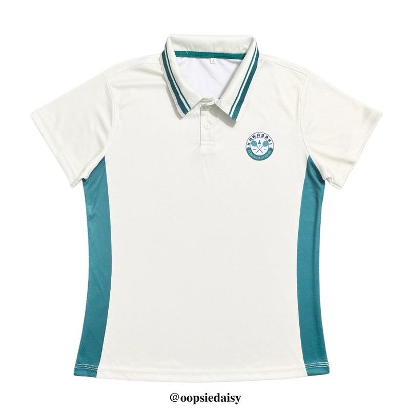 [Form Nữ, vải thun lạnh, màu be viền xanh lá] Áo polo cầu lông, pickleball Kawasaki Academy