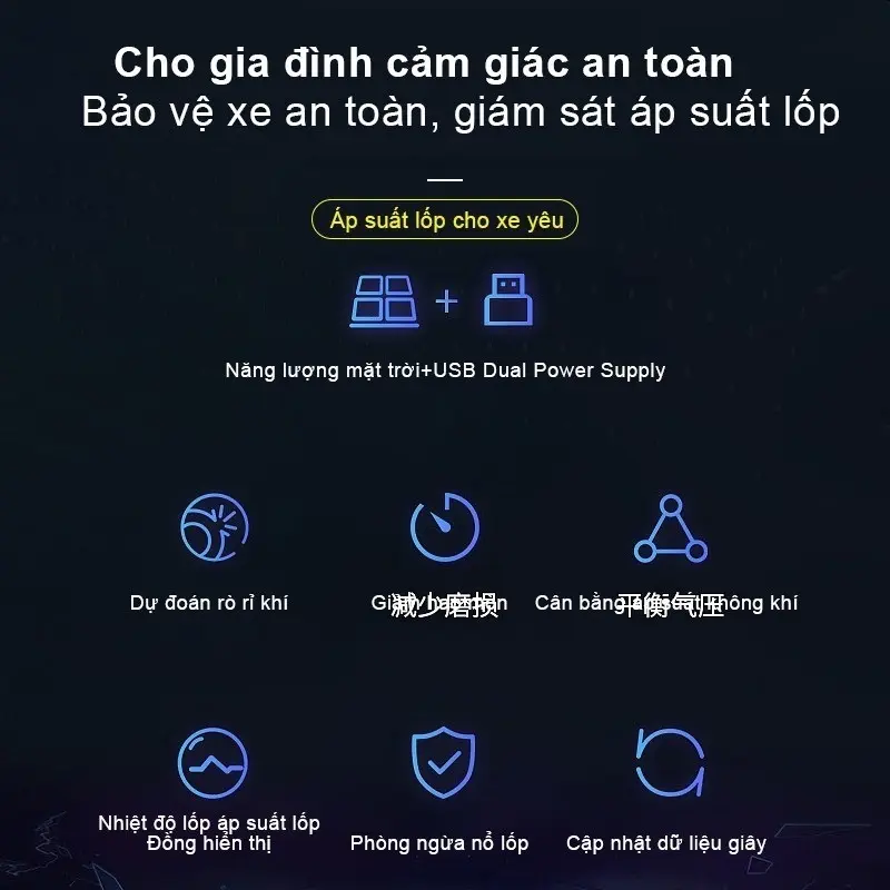 Cảm Biến Áp Suất Lốp Ô Tô,Xe Hơi Gắn Ngoài Cao Cấp,Pin Sạc Năng Lượng Mặt Trời, Màn Hình LCD CZ11 7