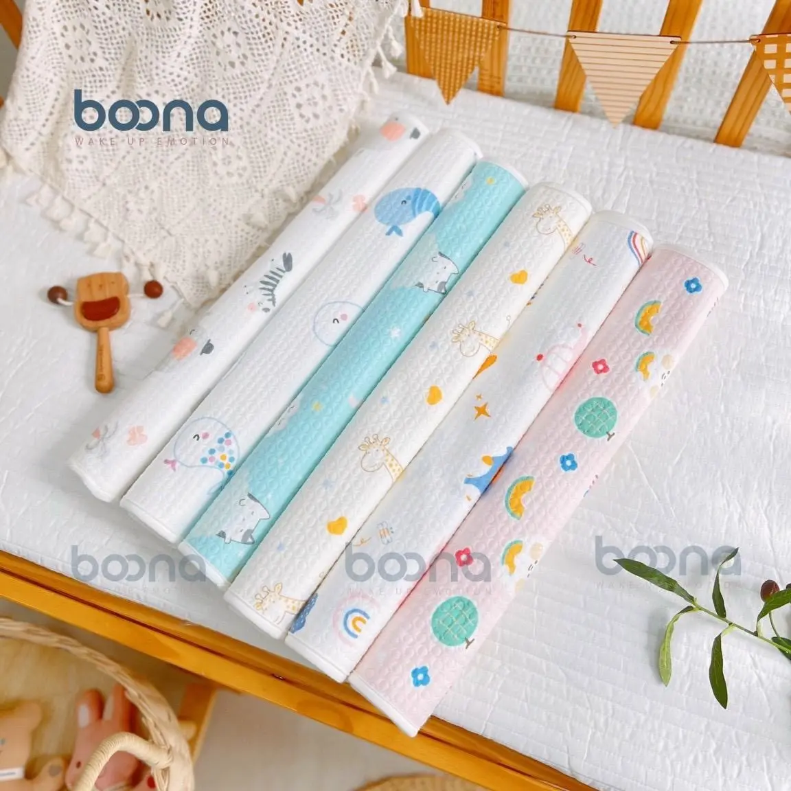 Tấm Lót Chống Thấm  BOONA  Bề Mặt Organic Siêu Mềm Mịn Và Thoáng Khí Lót Chống Thấm Cho Bé 50x70cm