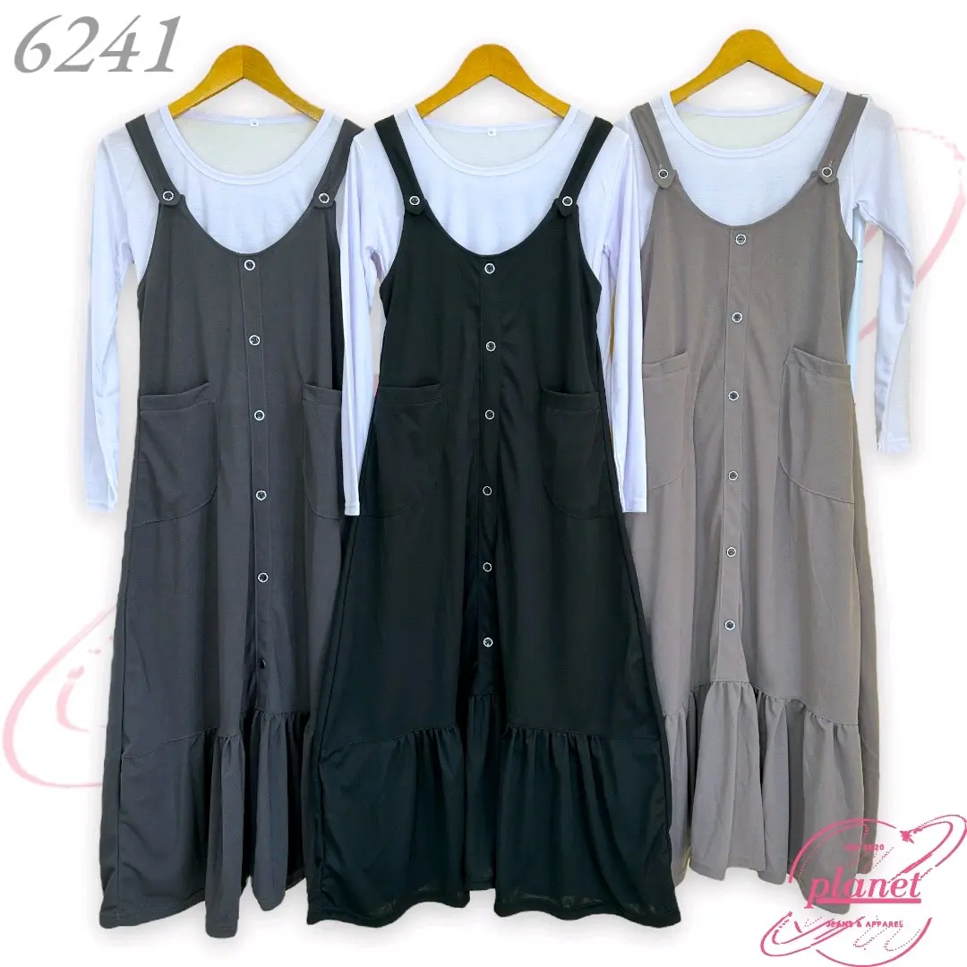 OVERALL DRESS WANITA ROK PANJANG REMPEL BAWAH OVERALL SAKU MURAH KEKINIAN OVERALL MUSLIM WANITA