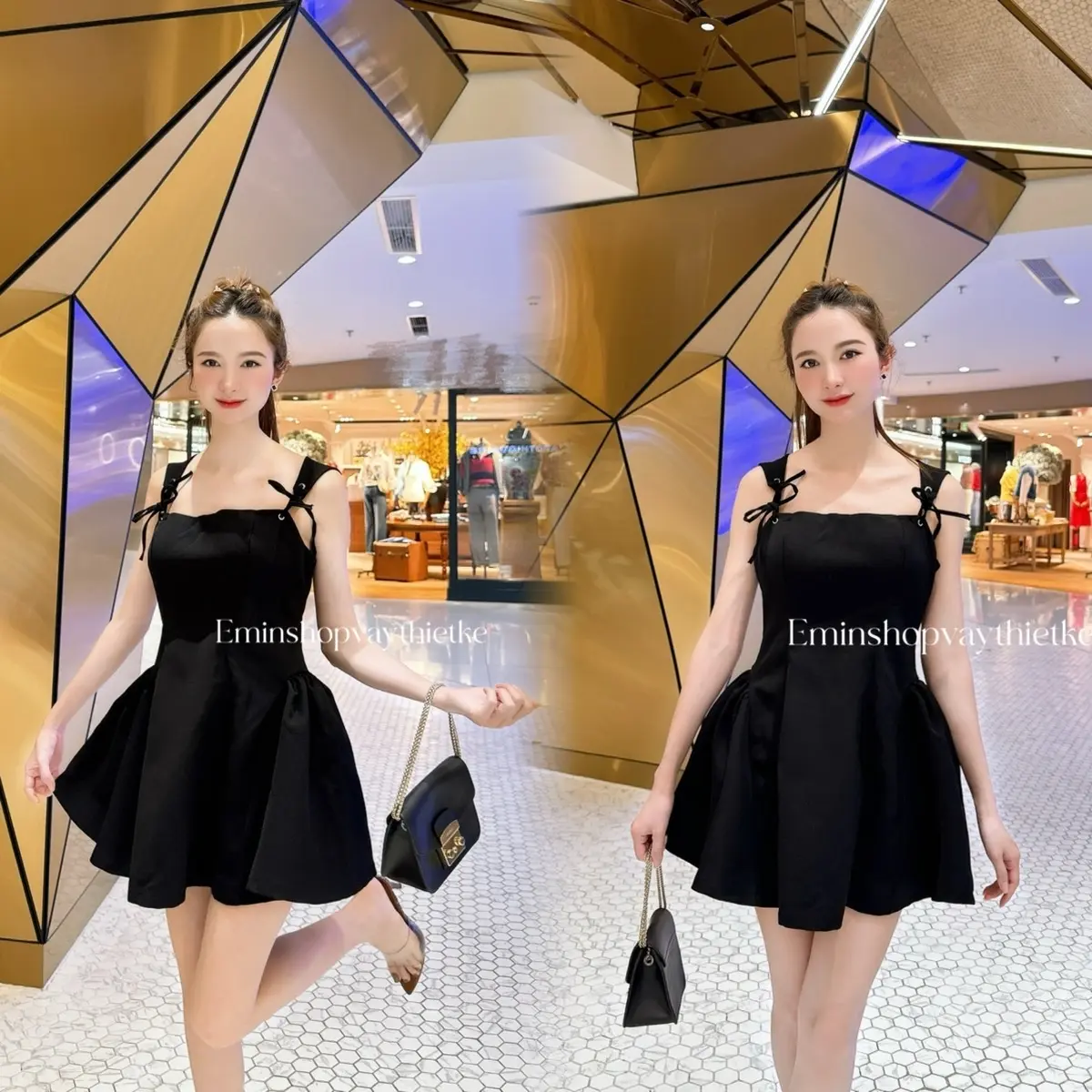 Vây xoè hai dây thắt nơ vai MPB lên dáng tôn hông By Eminshopvaythietke