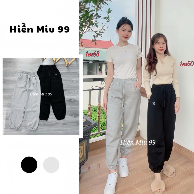(Thu Đông) Quần Nỉ Cao Cấp Thêu Nơ Bo Gấu Cạp Chun Jogger Nam Nữ Hiền Miu 99 - Pants