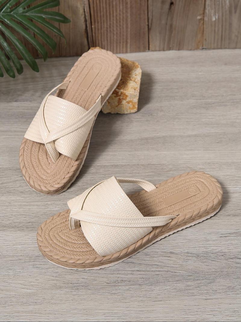 Product Introduction of Women's Fashionable Plain Color Toe Thong Slides, Casual Comfortable Flat Sandals for Outdoor Vacation, Versatile Slippers for Daily Wear, Walking Shoes 2