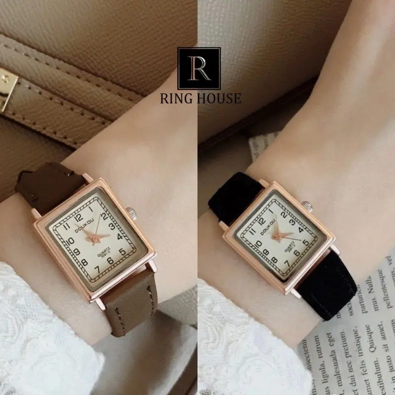 Đồng Hồ Nữ Doukou Ulzzang Mặt Vuông Nhỏ Dây Da Nhiều Màu Cao Cấp Đẹp Rẻ Ring House 0