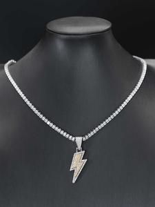 Collar con colgante de diseño de rayo con decoración de diamantes de imitación para hombre y mujer, Joyería de aleación de zinc para fiestas, Accesorio de hip hop de moda que combina con todo