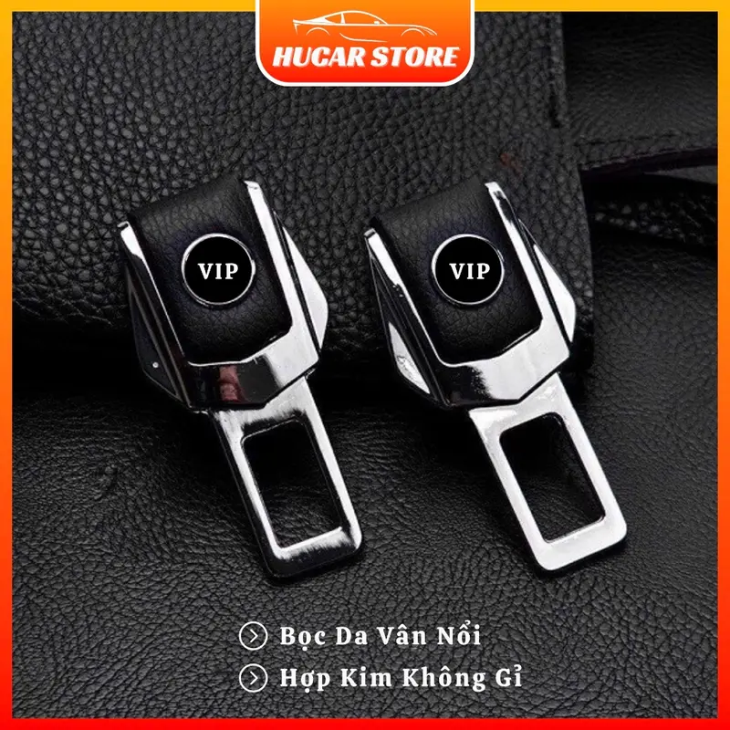 Bộ chốt khóa cài dây đai an toàn cho xe hơi ô tô, chốt ngắt chuông an toàn ô tô da kết hợp inox sang trọng LOGO các hãng xe Hucar 1