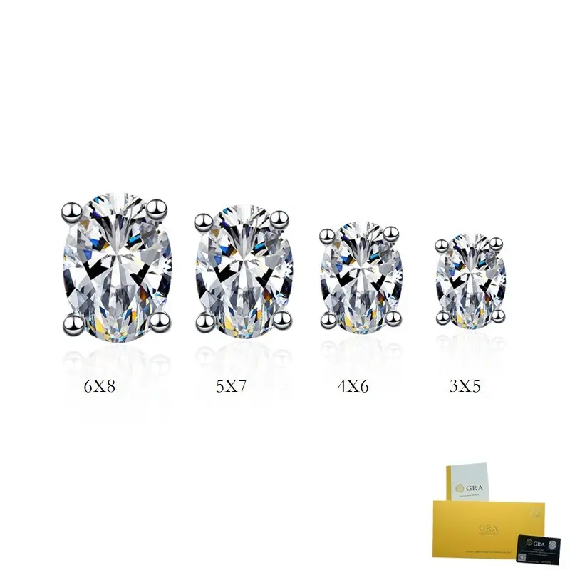 (with Gra Certificate)S925 Silver White Stud Earrings Oval Egg-Shaped Moissanite Earrings