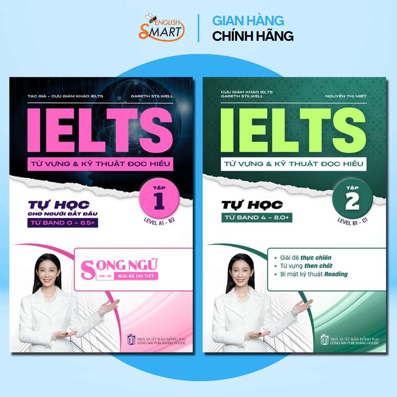 Bộ 2 Sách IELTS Từ Vựng Và Kỹ Thuật Đọc Hiểu Cho Người Mới Bắt Đầu Luyện Đề Thi Tập 1 và 2 - Bản quyền Smart English