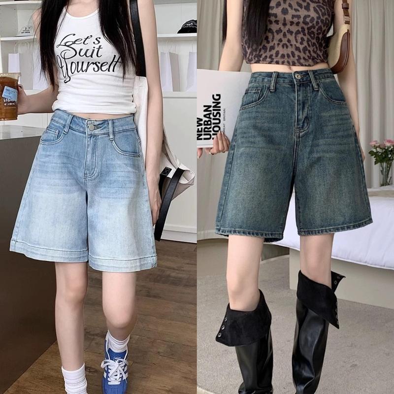Quần Short Jeans Ngố Nữ Phom Ống Rộng Dáng Lửng Lưng Cao Thời Trang Bigsize 55-90kg 0093 0094 Pants Denim Women Ong quần short dài quần short đến đầu gối quần rin