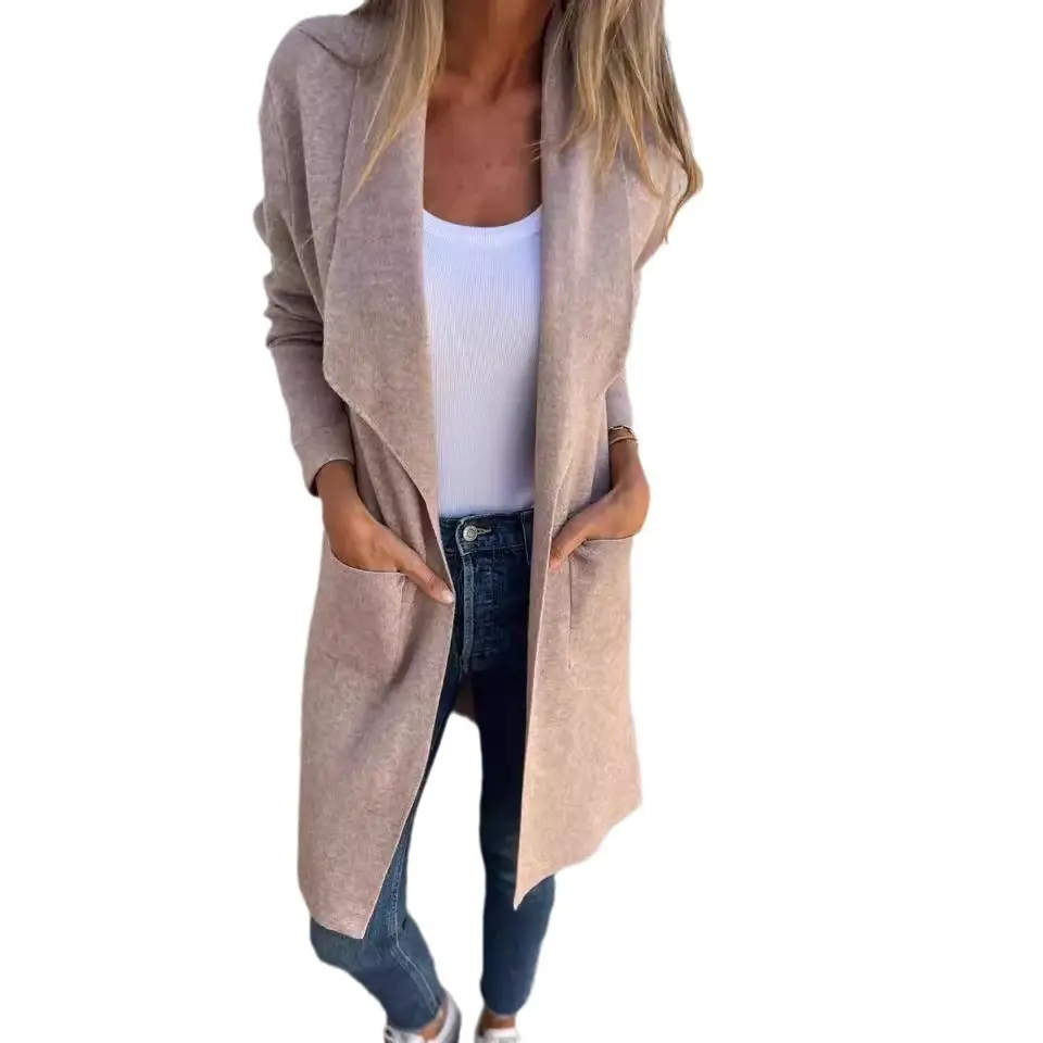 2025 Fashion Women's Coat_Fall and Winter Lapels Mid-Length Knitted Cardigan Thin Woolen Coat Knitwear Womenswear