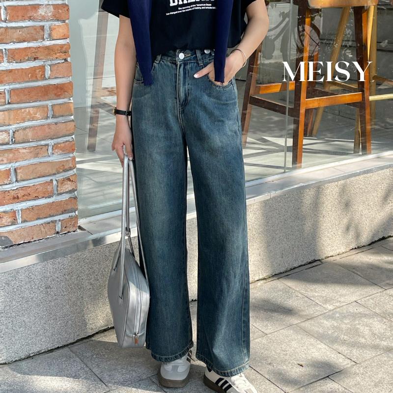  Quần ống rộng suông nữ Meisy có thắt eo không co giãn phong cách Hàn Quốc 