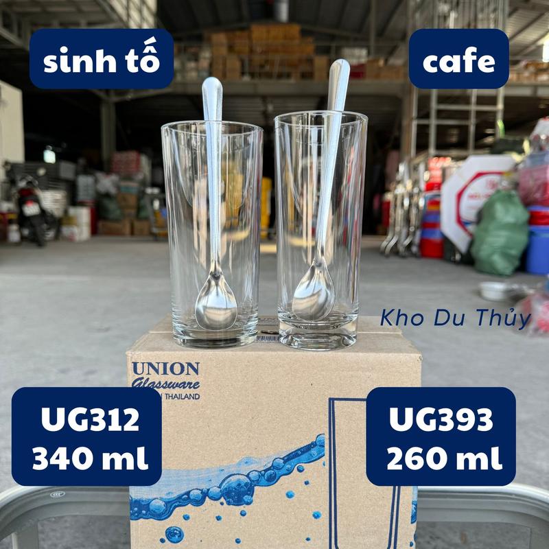 Bộ 6 ly thủy tinh Thái Lan uống cafe, ly sinh tố thủy tinh UG-393 dung tích 260 ml - UG-312 dung tích 340 ml, ly ống trơn trong suốt dùng bán cafe đen đá, cafe sữa