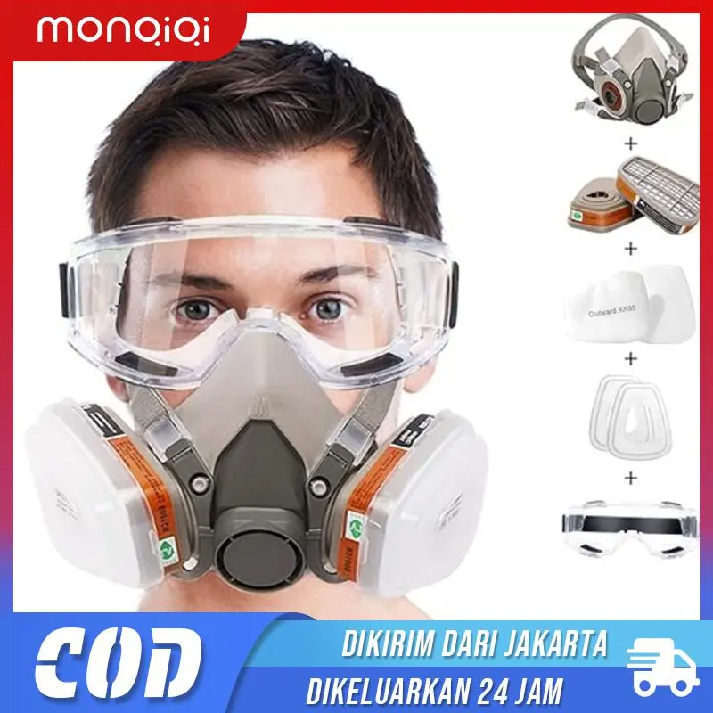 7 In1  6200 Masker Gas Masker Debu Perlindungan Filter Uap Beracun Respirator Setengah Masker Half Facepiece Respirator