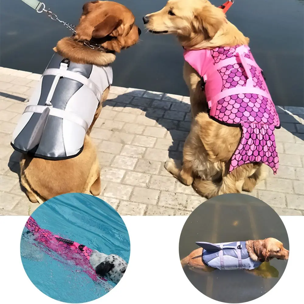 Durable Swimming Preserver Harness Vest Dog Life Jacket Puppy Surf Saver Coat Pet Safety Clothes Mermaid Shark