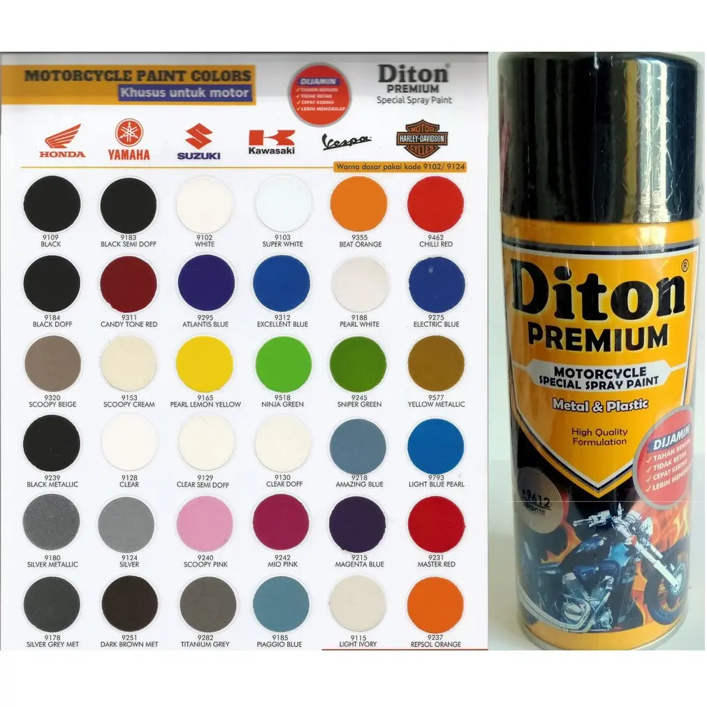 DITON Premium Pilok Pilox Cat Semprot Warna Glossy Mengkilap Metallic Doff ( Hitam, Putih, Clear, Merah, Gold, Hijau, Grey, Biru, Kuning, dll ) 400cc