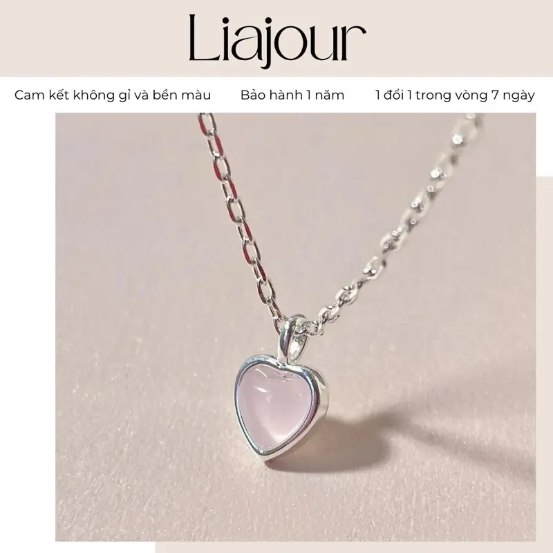 [Bạc 925] - Bảo hành trắng sáng  - Dây chuyền Rosemarry trái tim hồng