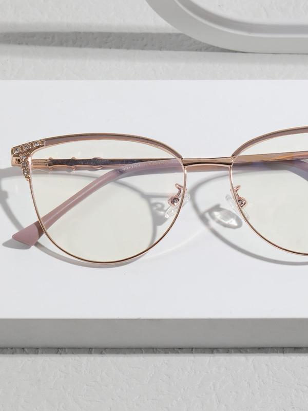Unisex Anti-blue Light Cat Eye Rhinestone Design Frame Eyeglasses, Fashion Eyeglasses for Work, Daily Clothing Decor, Perfect for Student Daily Use 5
