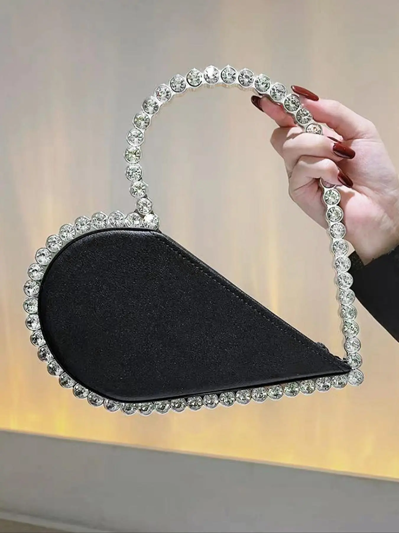 Women's Elegant Rhinestone Decorated Heart Shaped Evening Bag, Exquisite Trendy Party Handbag, Fashionable Bag for Banquet Decoration, Valentine's Day, Gift