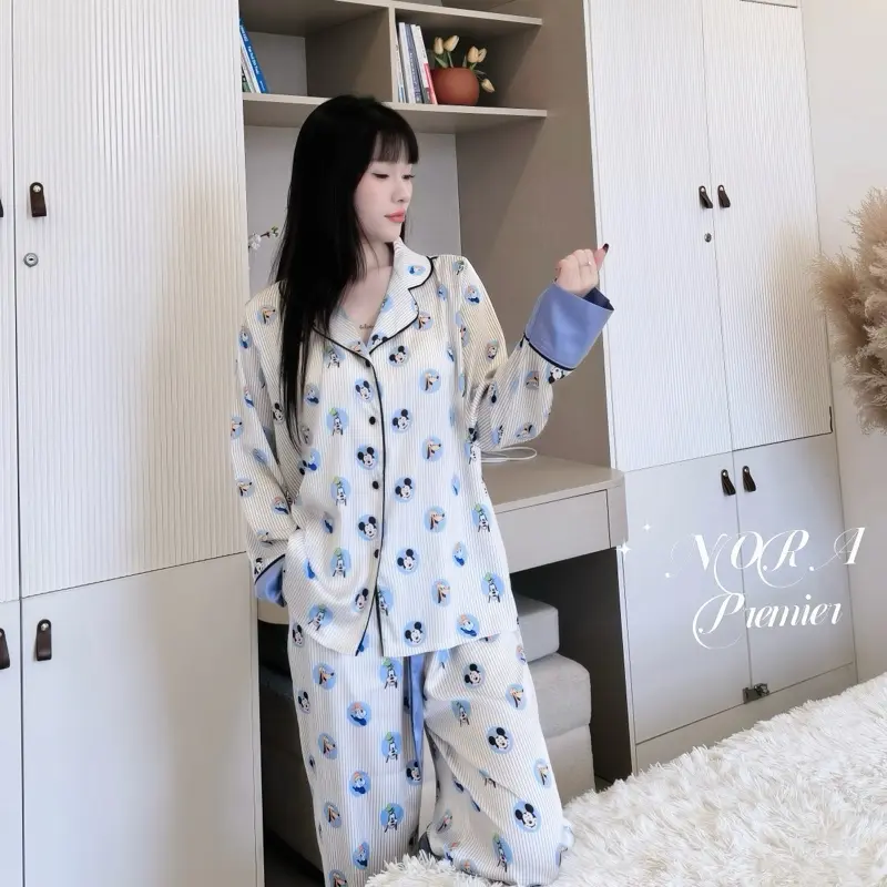 Bộ mặc nhà nữ cao cấp kẻ sọc mickey Ms 2796