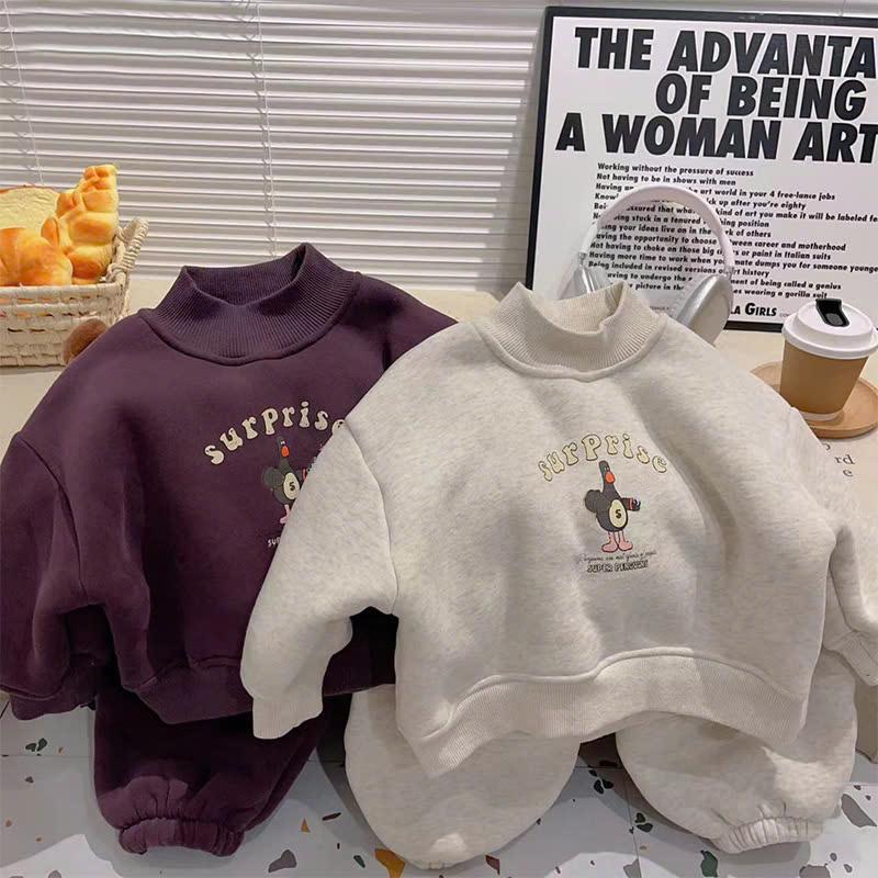   Hàng QCCC Lót Lông Cừu  Bộ quần áo họa tiết CON VỊT NÂU lót lông cừu dày ấm cho bé trai size 9-29kg 