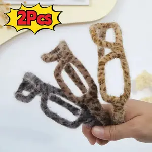 Bando Rambut Plush Anti-Slip Bentuk Kacamata Leopard Fashion Wanita Bando Vintage Cuci Wajah Hoop Spa