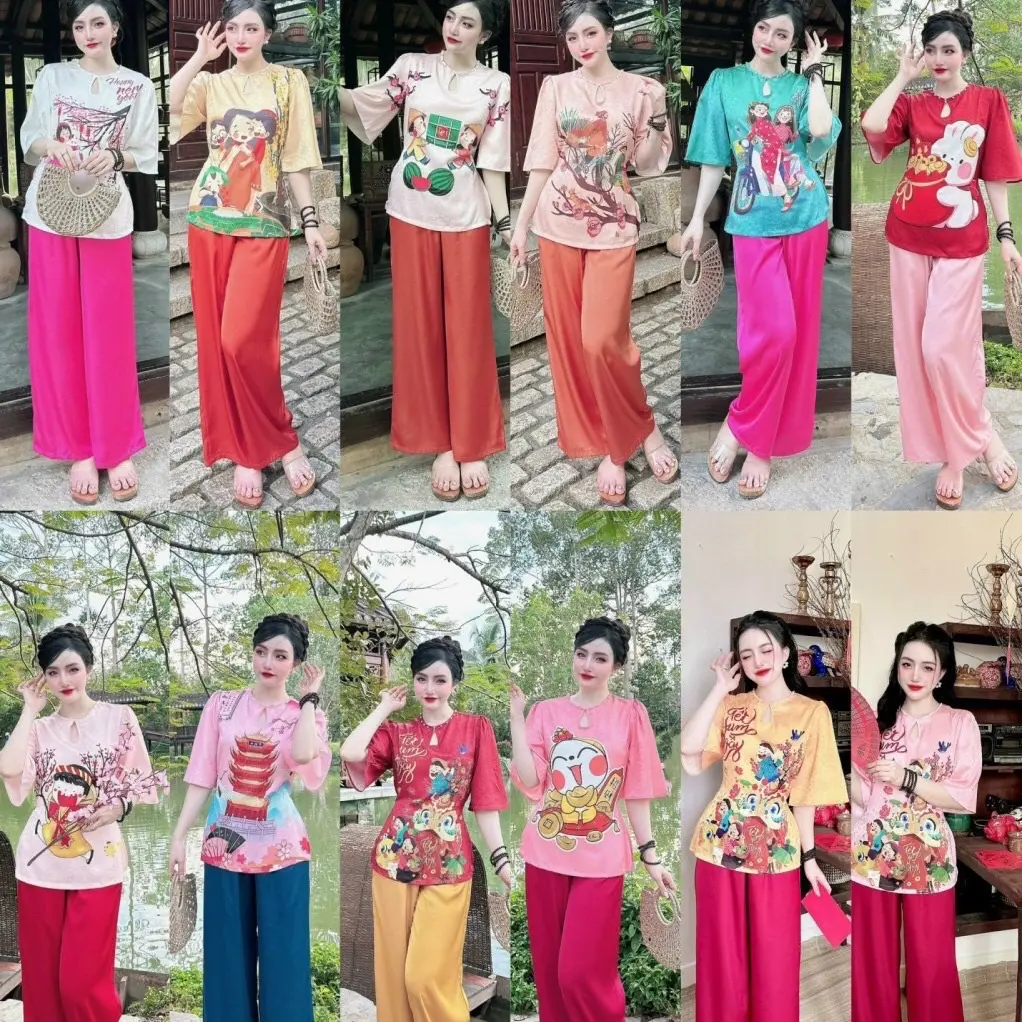 BỘ LAM TẾT CÁCH TÂN LỤA GẤM NỮ