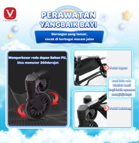 V-BABYCARE Stroller Baby Kereta Dorong Balita Lipat Magic Stroller Baby 2 Way Travel / VBABY-Q2 2