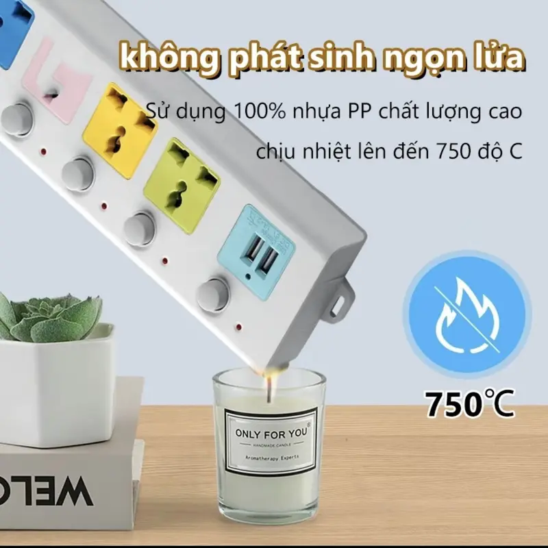 Ổ Cắm Điện Đa Năng Chịu Tải 2500W Dây Dài 4M Ổ Cắm Điện Thông Minh 2 Cổng Cắm USB Chốt Chống Giật An Toàn 4