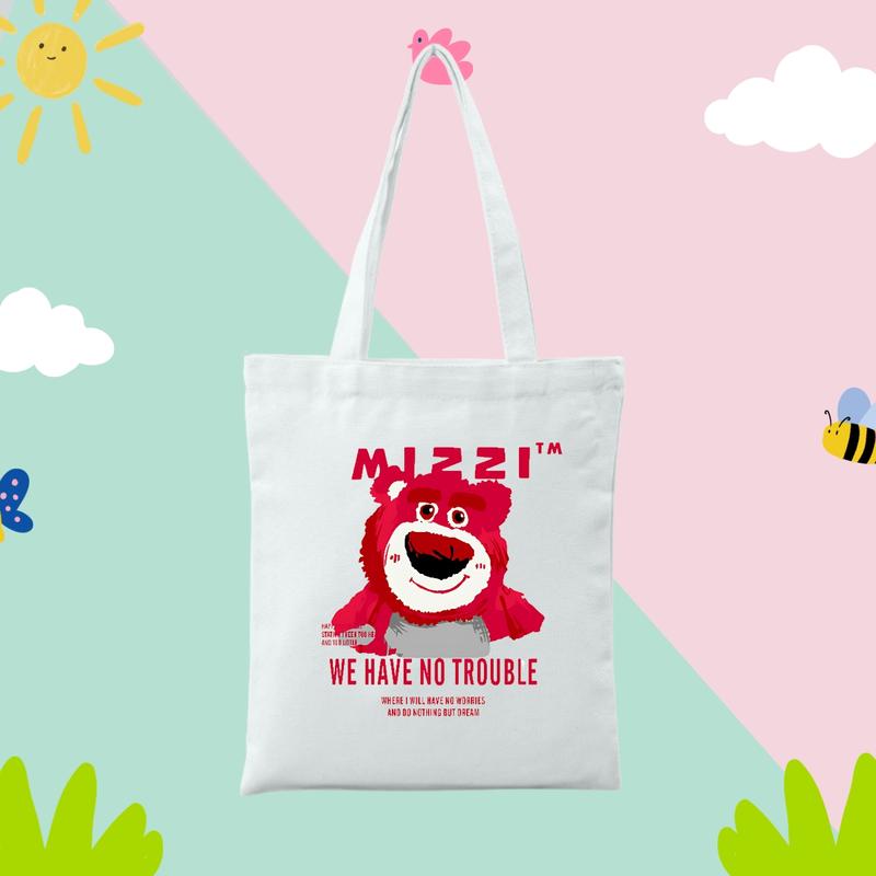 Túi tote in hình Gấu dâu Lotso - Túi vải canvas đi học thêm đi chơi,du lịch đựng vừa A4 laptop kích thước 33x37 TU002