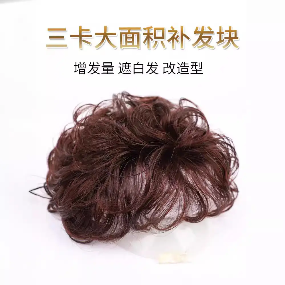 Women's Full Real Hair Wig Volume Enhancer Invisible Cover White Hair Short Curly Hair Fluffy Natural Top Hairpiece for Women