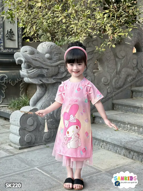 SAMKIDS - SET Áo Dài TẾT CÁCH TÂN CHO Bé Gái  - HỌA TIẾT DỄ THƯƠNG 4