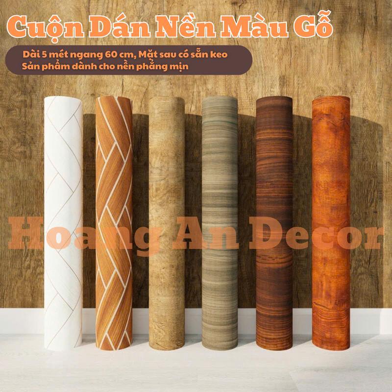 Giấy dán nền nhà, sàn nhà có sẵn keo dài 5 mét ngang 60 cm, bề mặt nhám chống trơn trượt giả gỗ