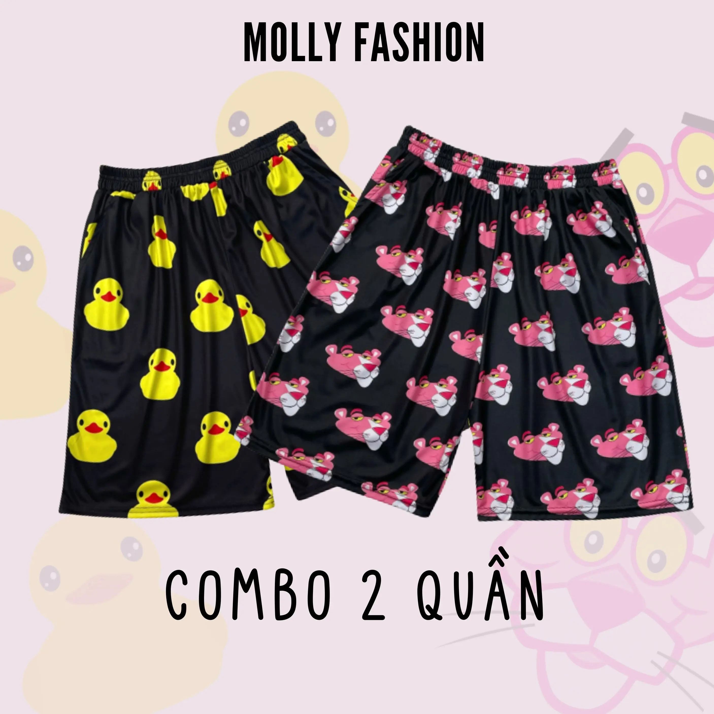 COMBO 2 Quần Short hoạt hình Unisex dành cho nam nữ mặc nhà Freesize 38-65kg Molly Fashion