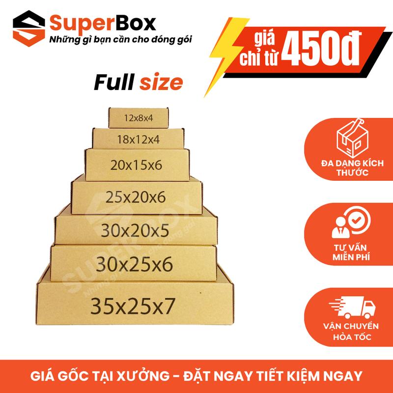 COMBO 10 Full size hộp carton nắp gài hộp giấy nắp cài đóng gói đầy đủ kích thước giá rẻ