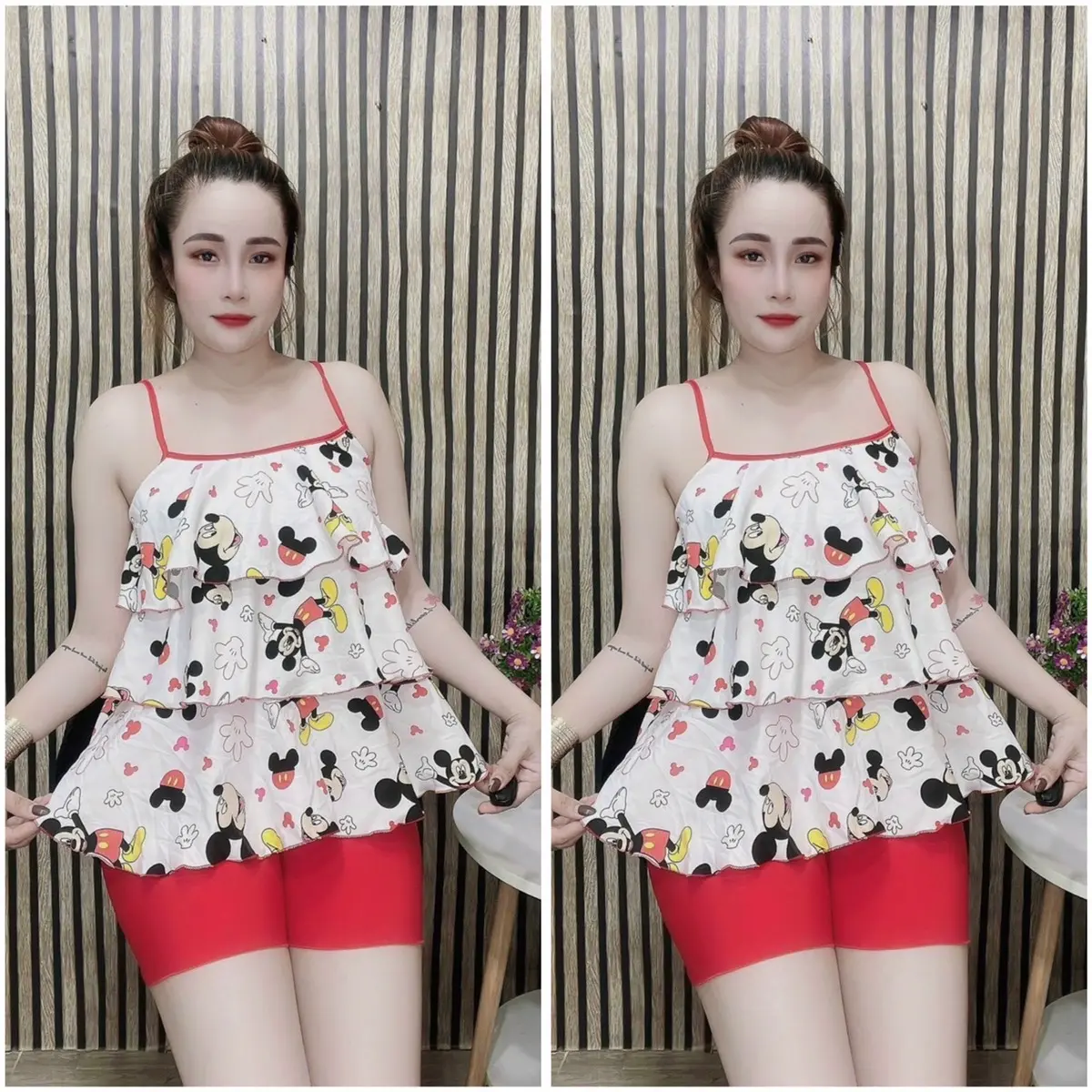 Bộ lụa đùi mickey tầng mặc nhà dễ thương " 38 -58kg "